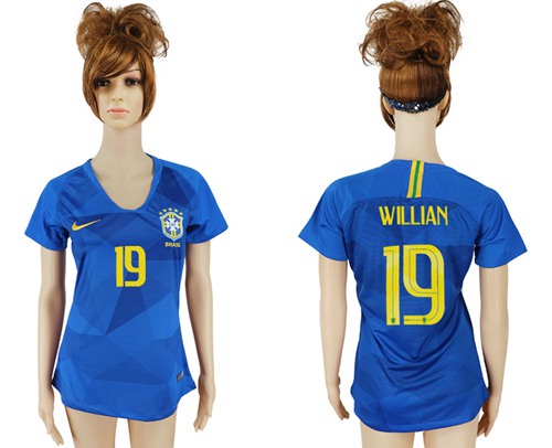 Women's Brazil #19 Willian Away Soccer Country Jersey